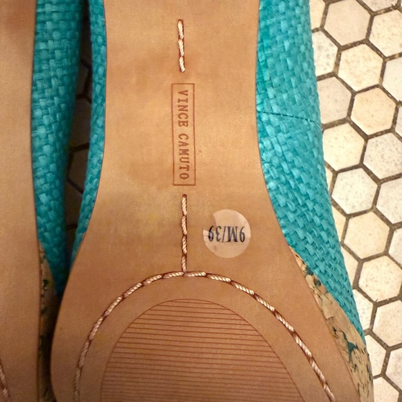 Vince Camuto Teal Textured Peep-Toe Heels - Picture 4 of 4